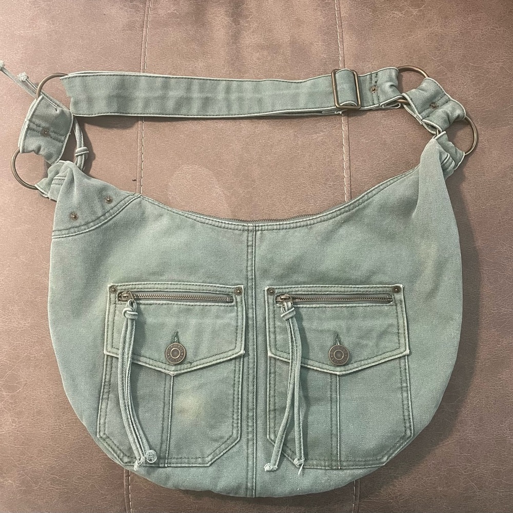 Vintage GAP Y2K Crossbody Shoulder Adjustable Denim Light Green Bag Gorpcore